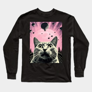 Cat Selfie With UFO Long Sleeve T-Shirt